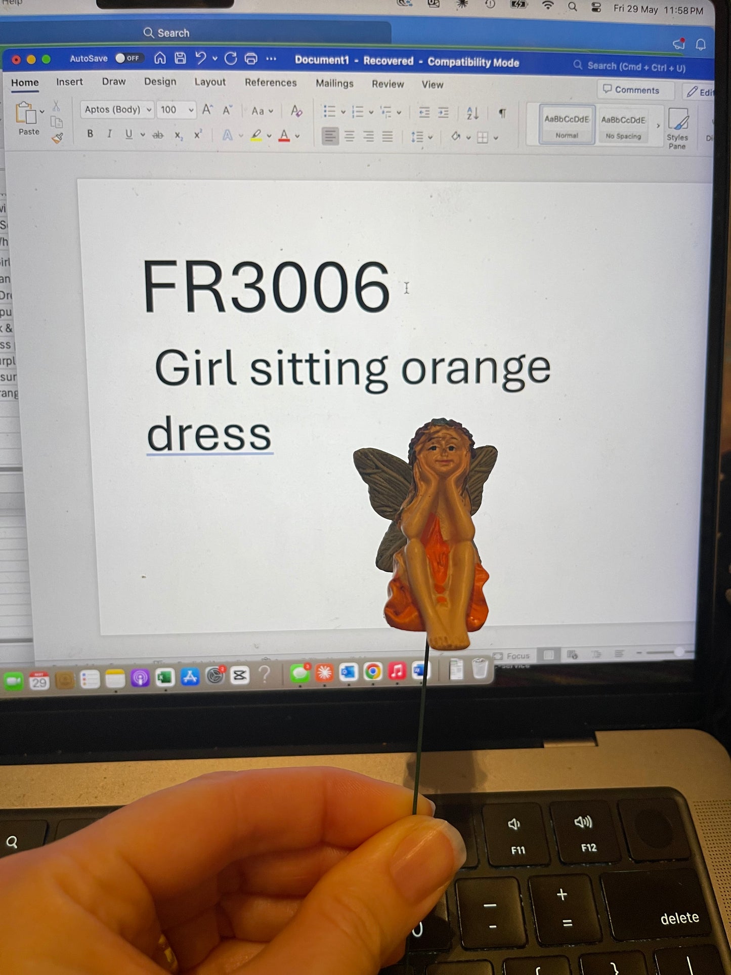 Sitting Garden Fairy Girl in Orange Dress
