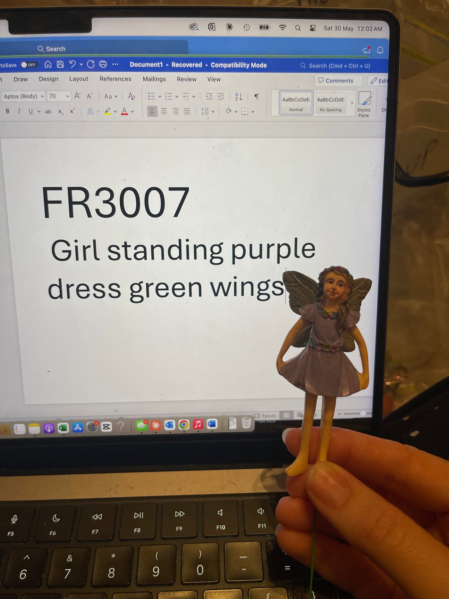 Fairy with Purple Dress & Green Wings