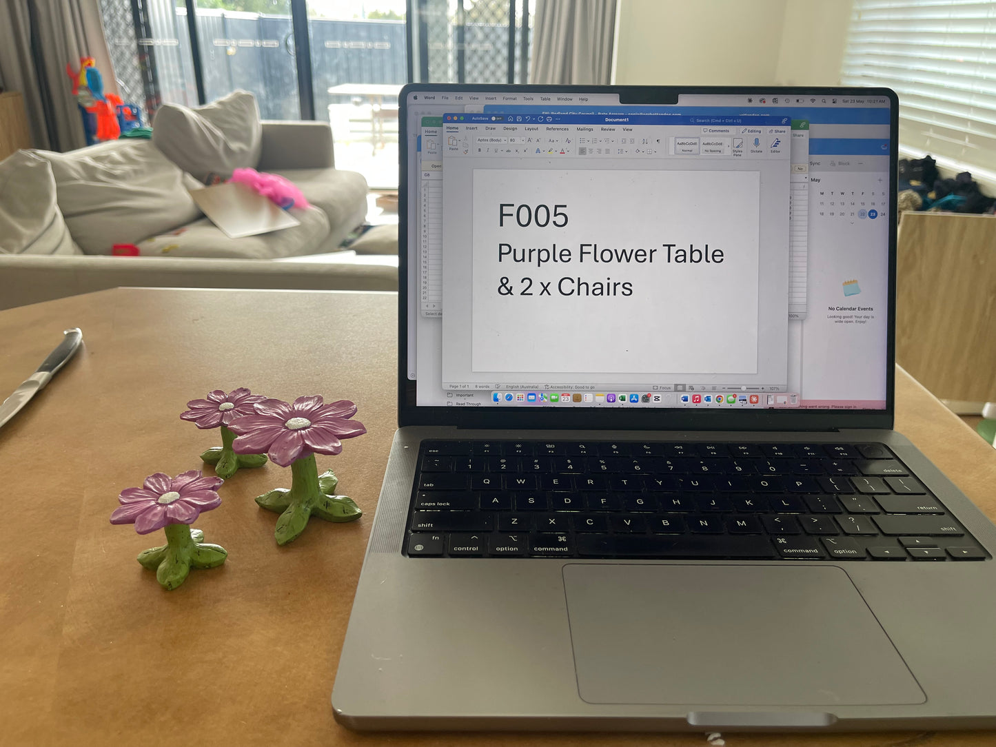 Purple Flower Table & 2 Chairs | Fairy Garden Miniature Furniture Set