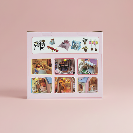 Fairy Tale Castle DIY Miniature Kit - back of box on pink background