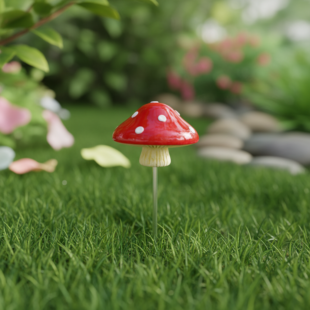 Fairy garden mushroom red 3.5cm on grass