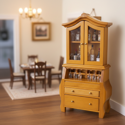 Miniature Bar Cabinet with Wine Glass Rack – Dollhouse Dining
