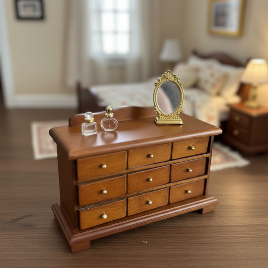 Miniature Mahogany 9-Drawer Chest – Dollhouse Bedroom
