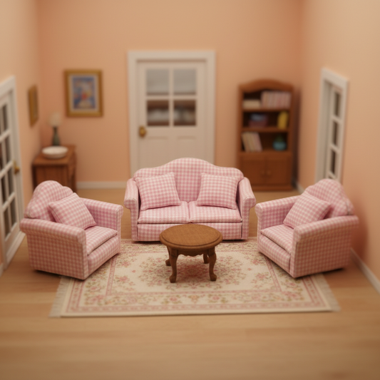 Miniature Pink Gingham 3-Piece Sofa Set – Dollhouse Living Room