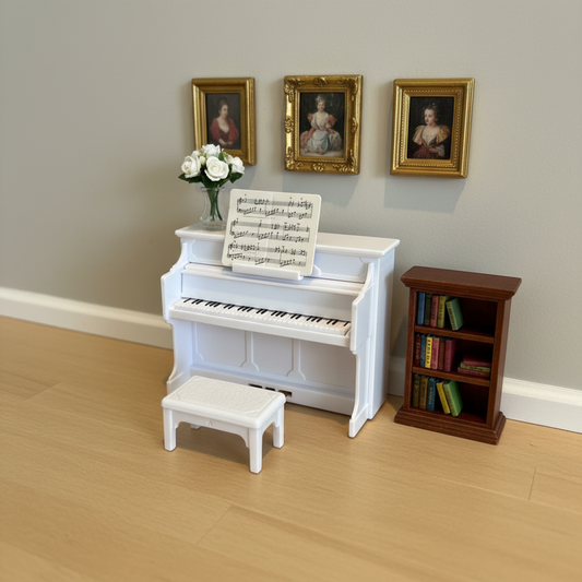 Miniature White Upright Piano & Bench Set – Dollhouse Music Room