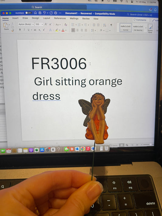 Sitting Garden Fairy Girl in Orange Dress