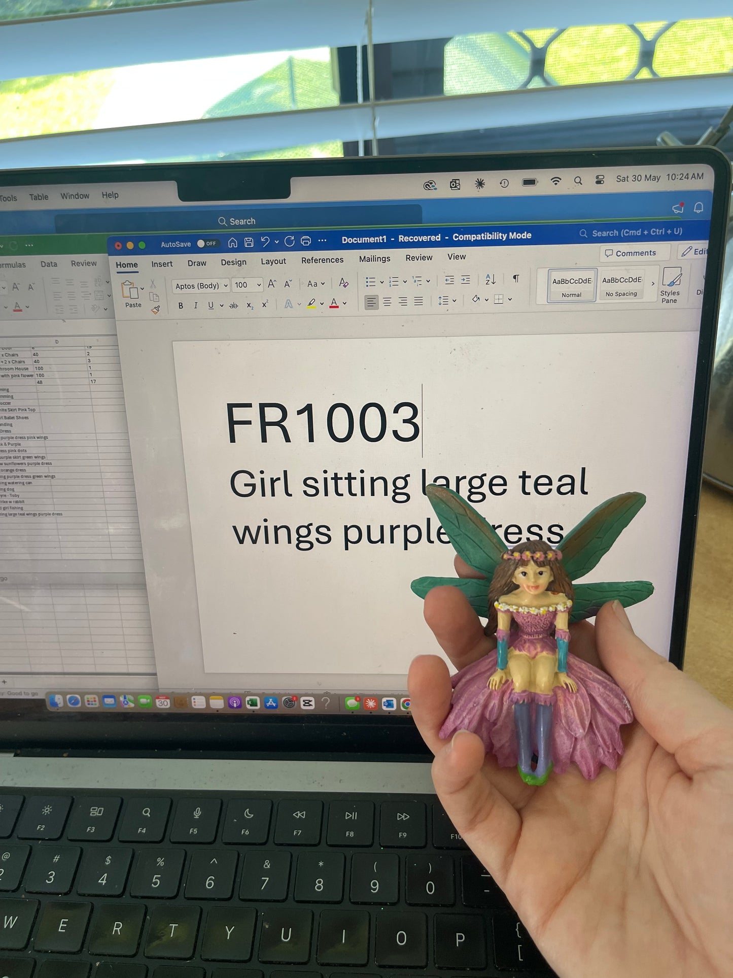 Sitting Fairy with Teal Wings & Purple Dress