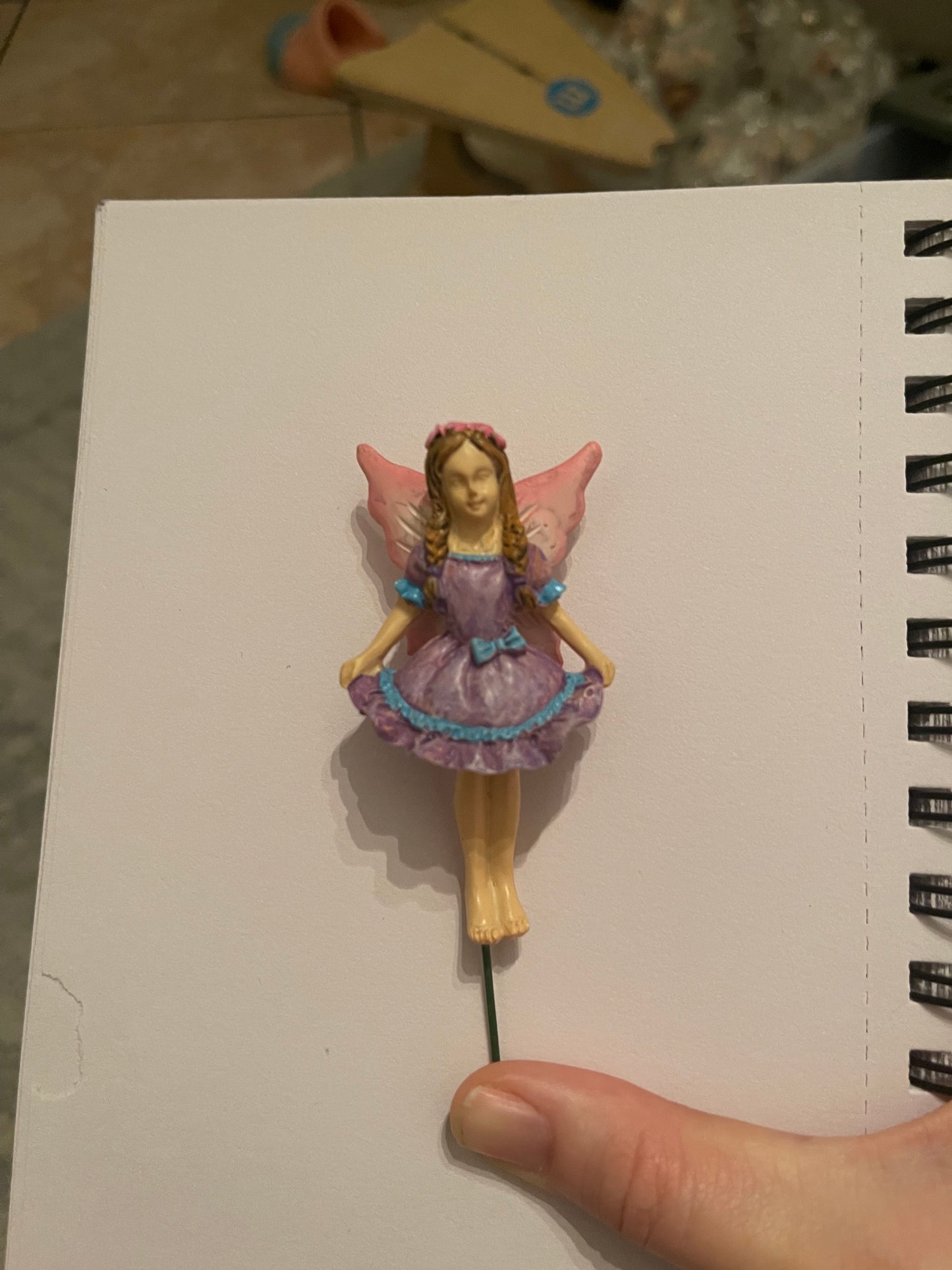 Standing Girl Fairy with a Purple Dress & Pink Wings