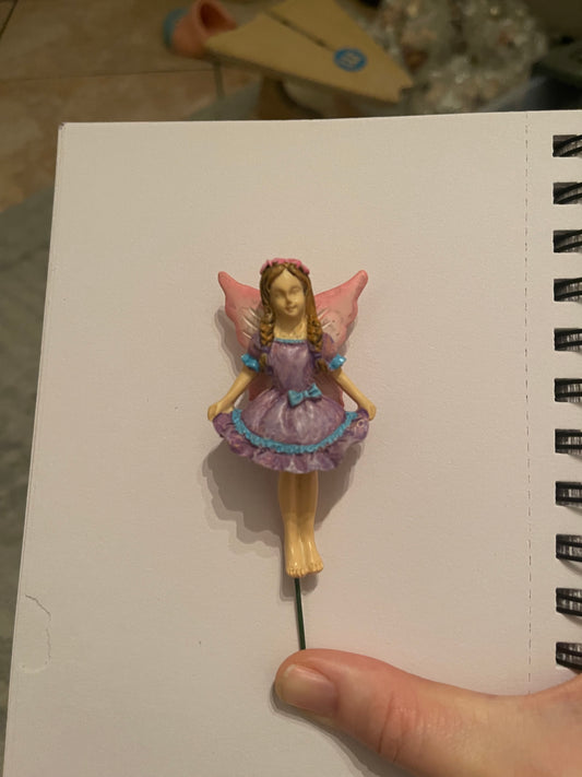 Standing Girl Fairy with a Purple Dress & Pink Wings