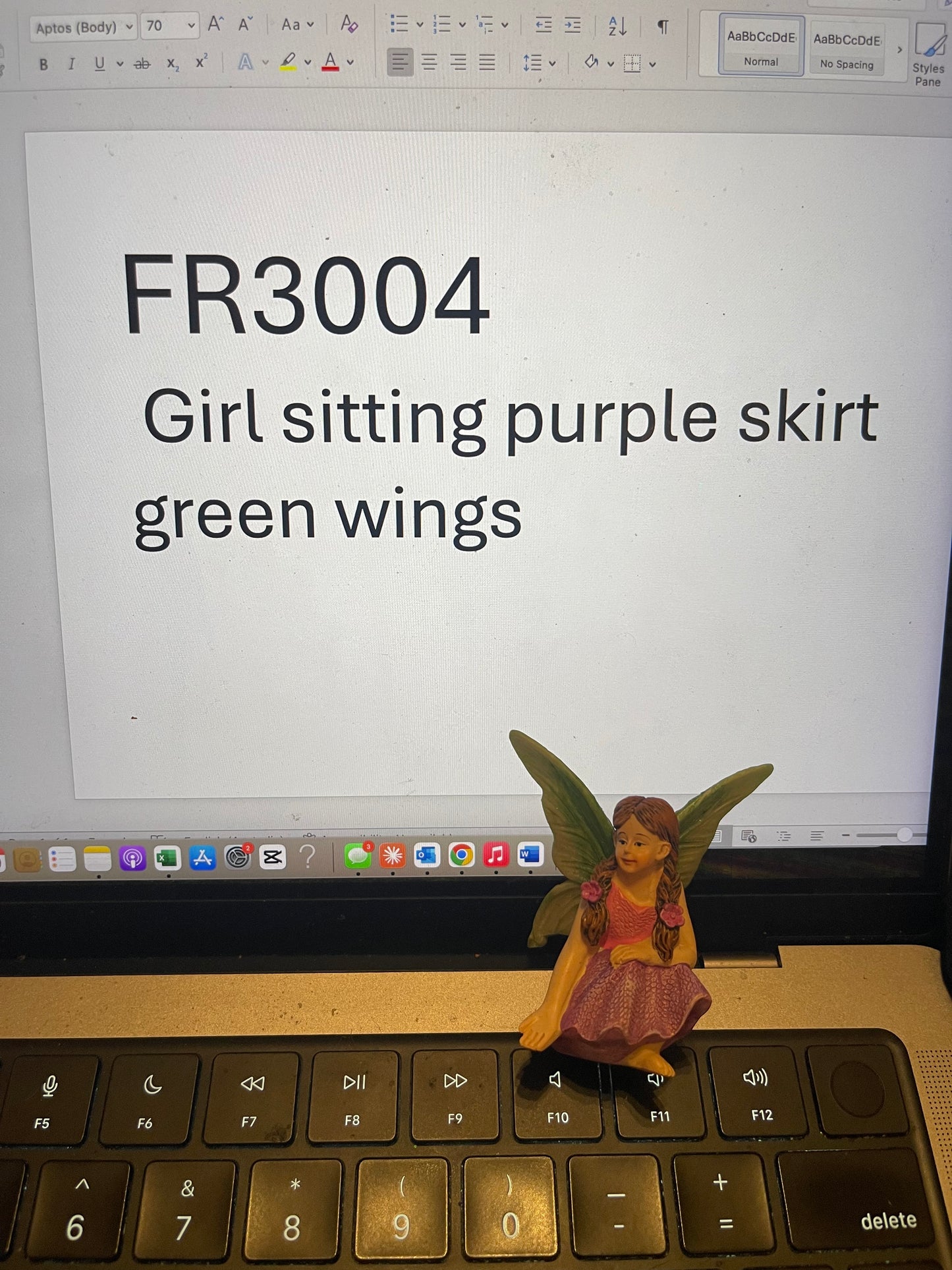 Crouching Fairy Girl Figurine | Purple Skirt & Green Wings