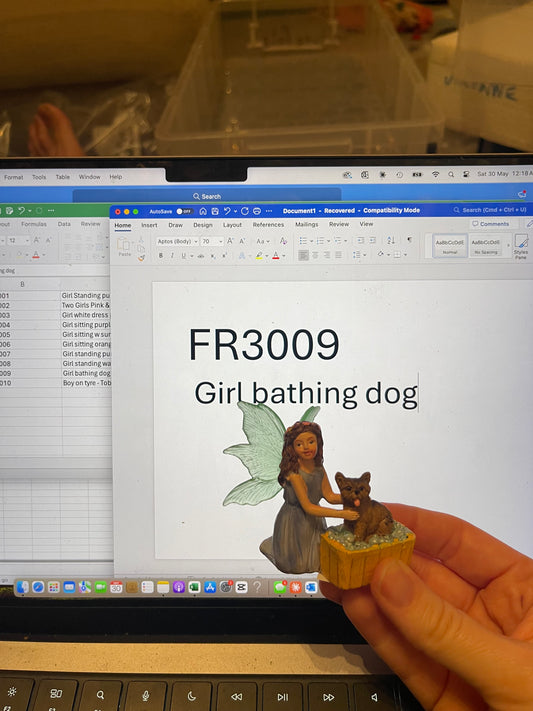 Resin Fairy Figurine – Fairy Girl Bathing her Dog