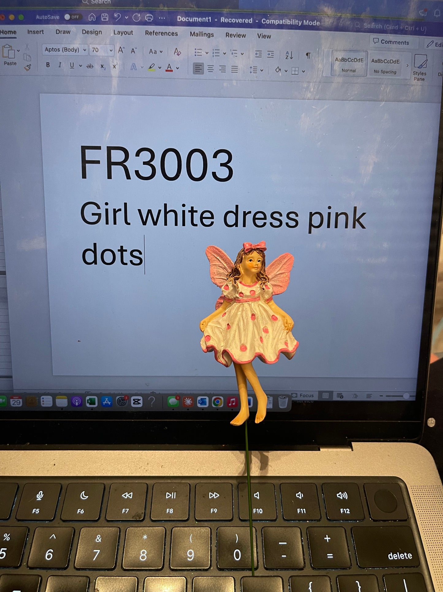 Playful Fairy in White Dress with Pink Dots | Fairy Girl Figurine