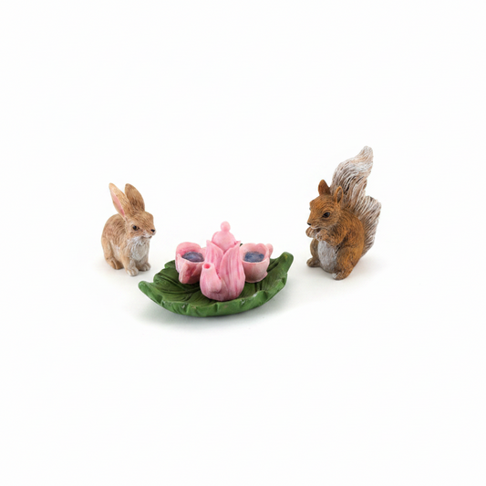 Fairy Garden Tea Party Set – Rabbit, Squirrel & Tulip Tea Service