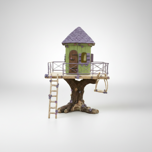 Green & Purple Fairy Tree House with Swing | Enchanted Garden Decor