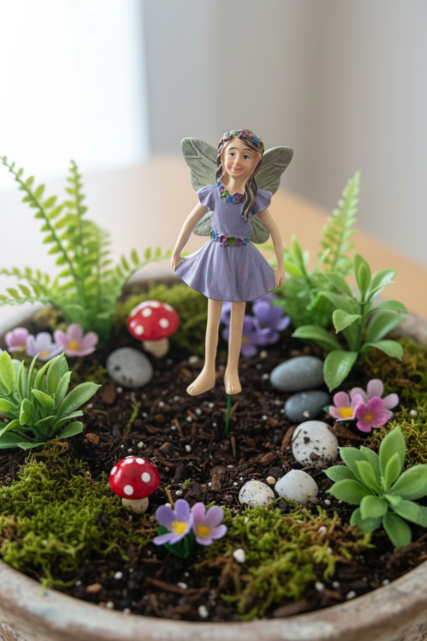 Lavender Fairy Garden Stake - Garden Scene