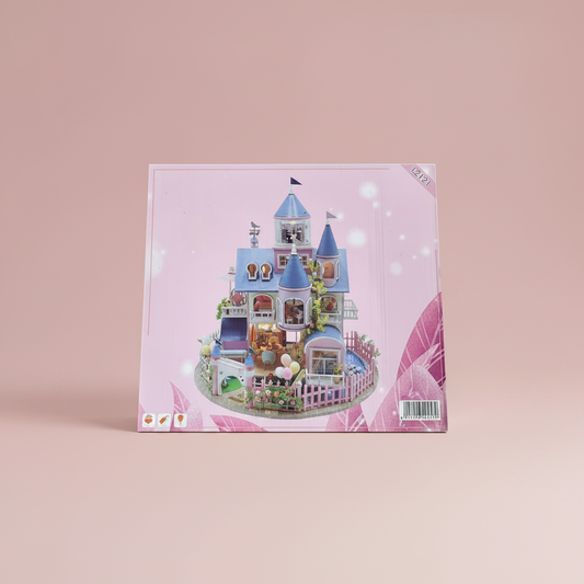 Fairy Tale Castle DIY Miniature Kit - front of box on pink background