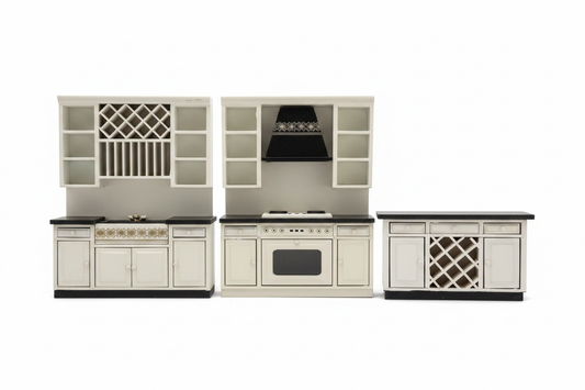 Miniature 3-piece dollhouse kitchen set studio photo