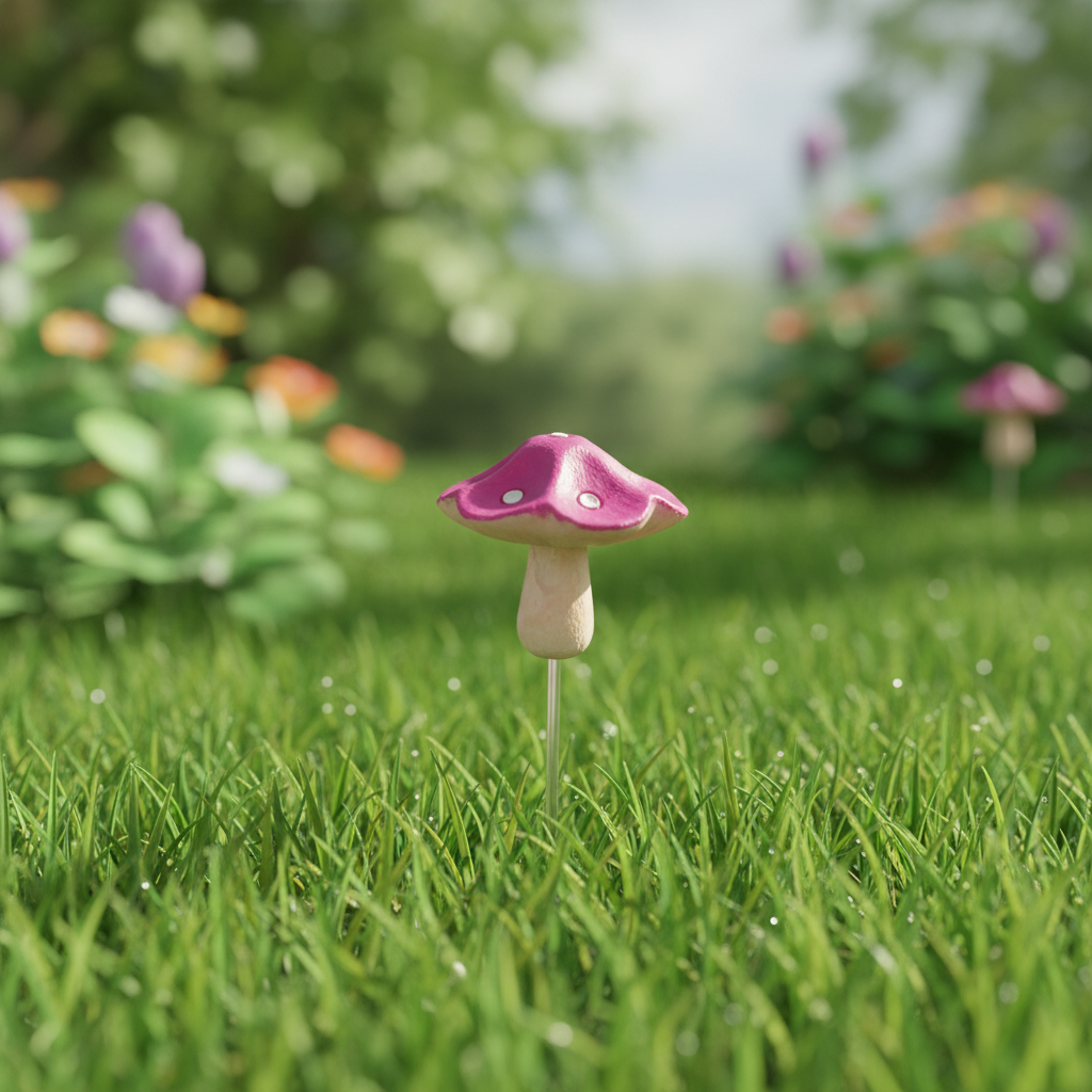 Fairy garden mushroom magenta 3.5cm on grass