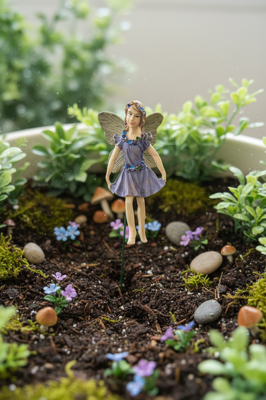 Periwinkle Fairy Garden Stake - Garden Scene