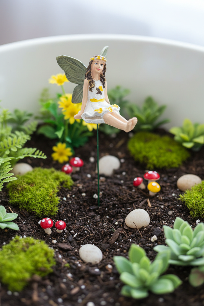 Bee & Blossom Fairy Garden Stake - Garden Scene