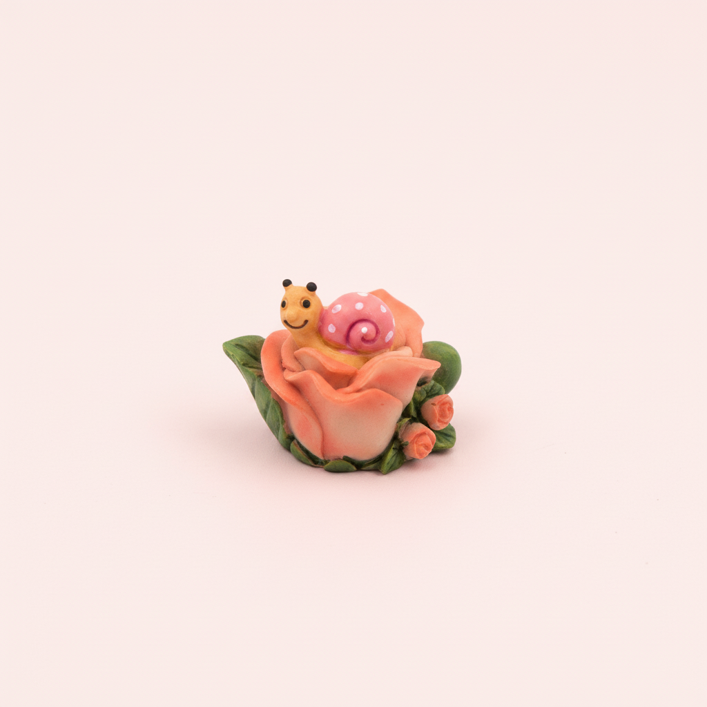 Flower with snail on pale pink background