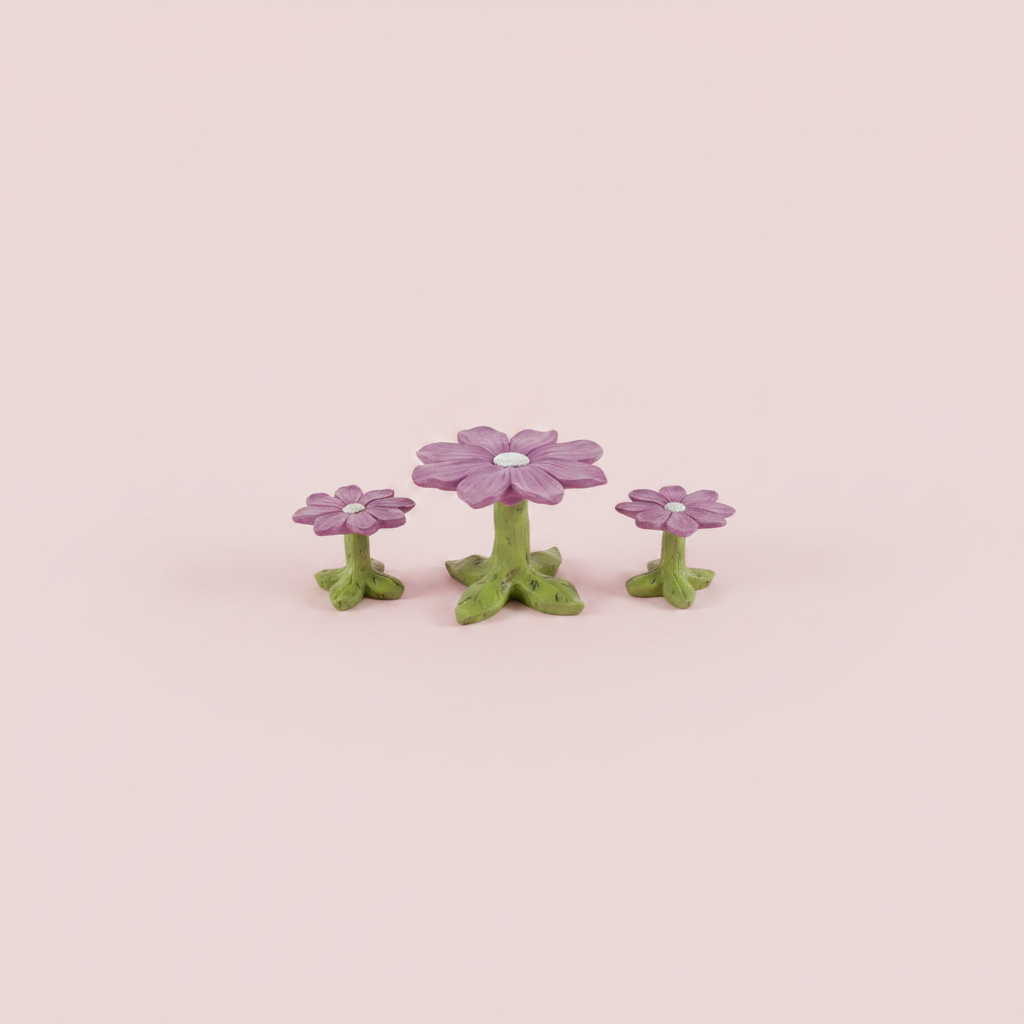 Purple Flower Table & 2 Chairs | Fairy Garden Miniature Furniture Set