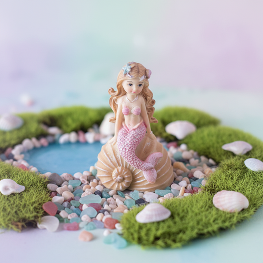 Mermaid Figurine on Clam Shell – Fairy Garden Miniature