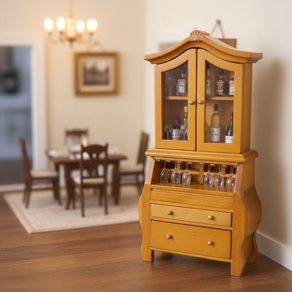 Miniature Bar Cabinet with Wine Glass Rack – Dollhouse Dining