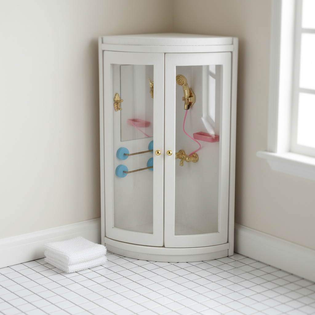 Miniature Curved Shower Enclosure – Dollhouse Bathroom