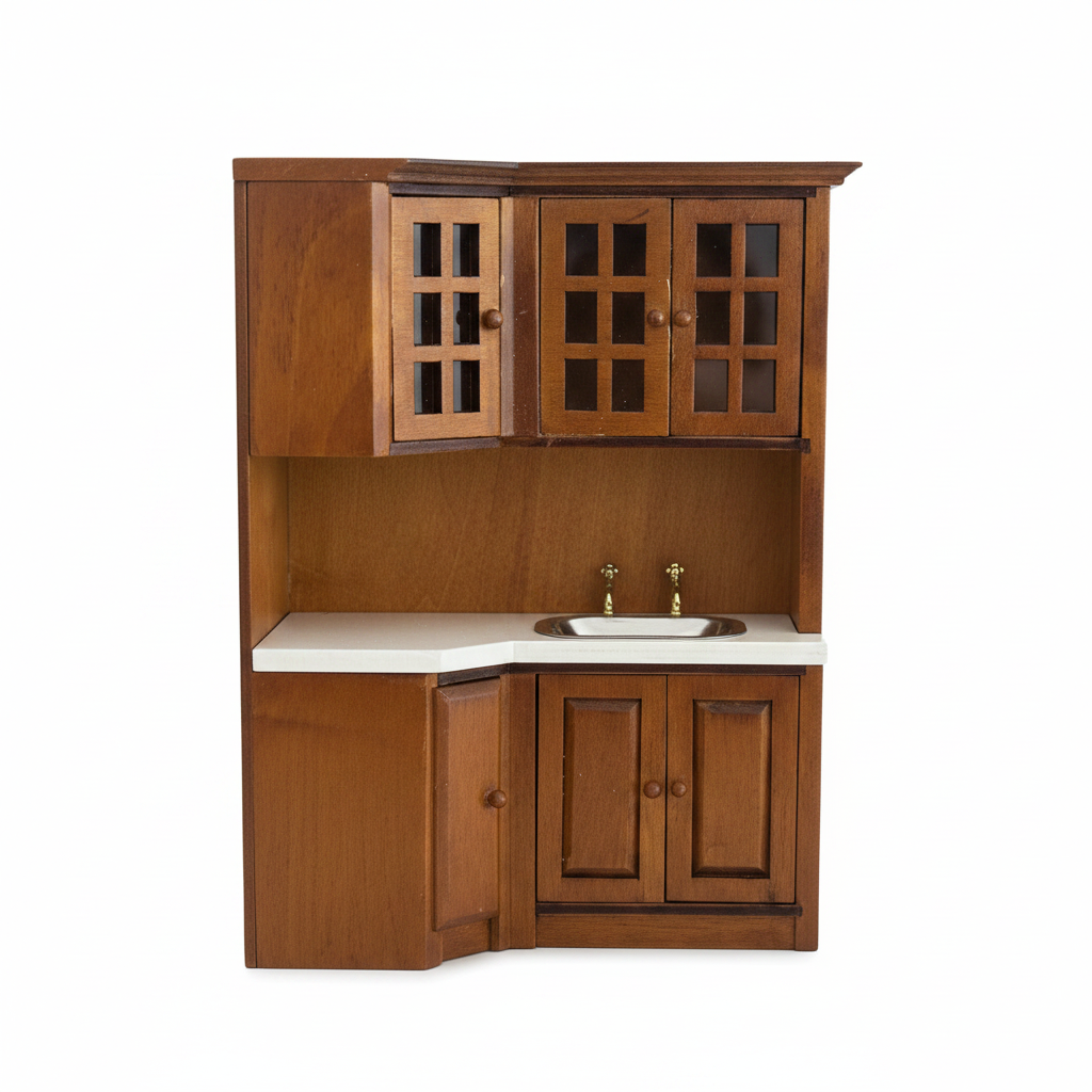 Miniature L-Shaped Kitchen Set – Dollhouse Kitchen with Sink
