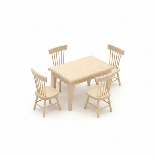 Miniature Pine Dining Table & Chair Set – 5 Piece