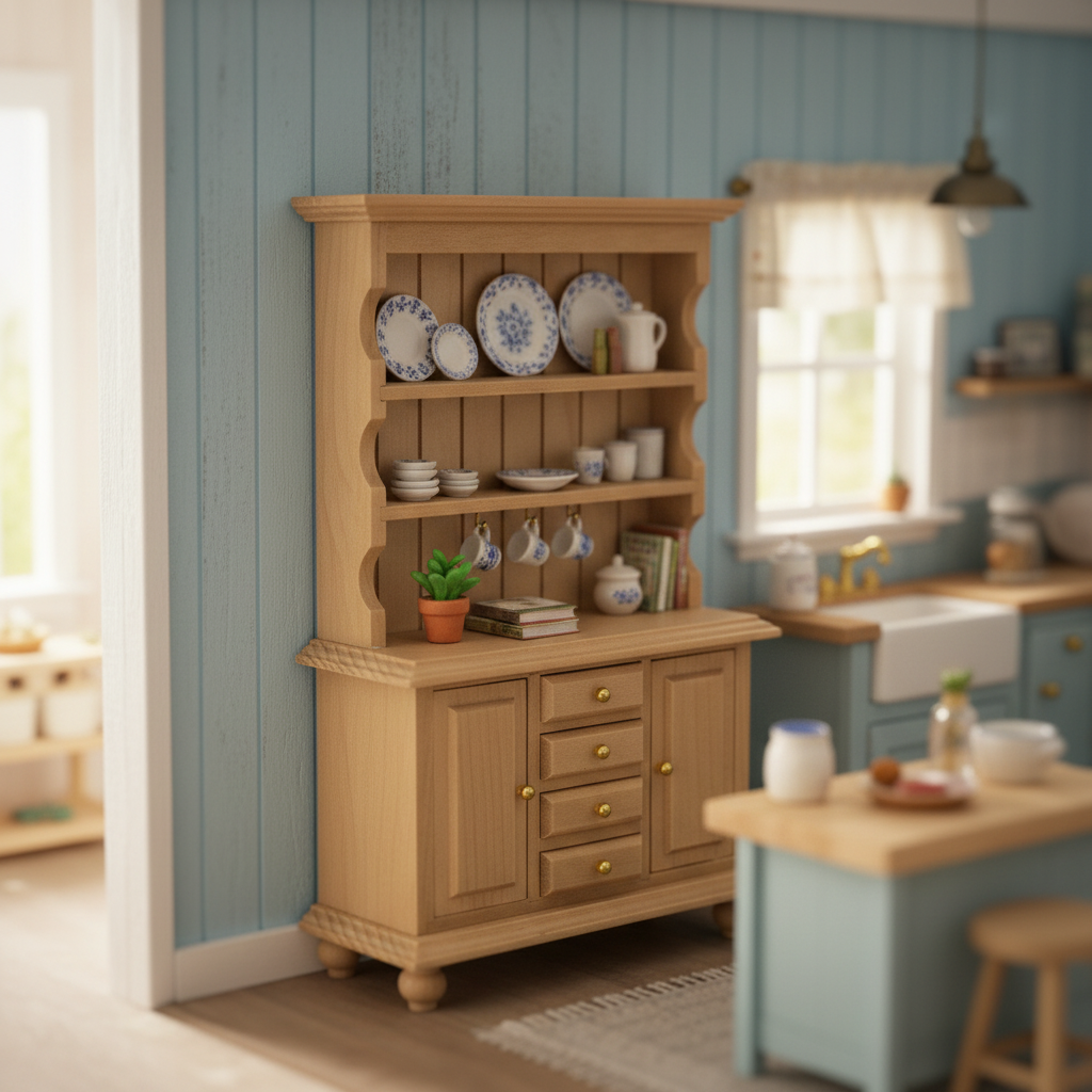 Miniature Pine Hutch Dresser Cabinet – Dollhouse Kitchen & Dining