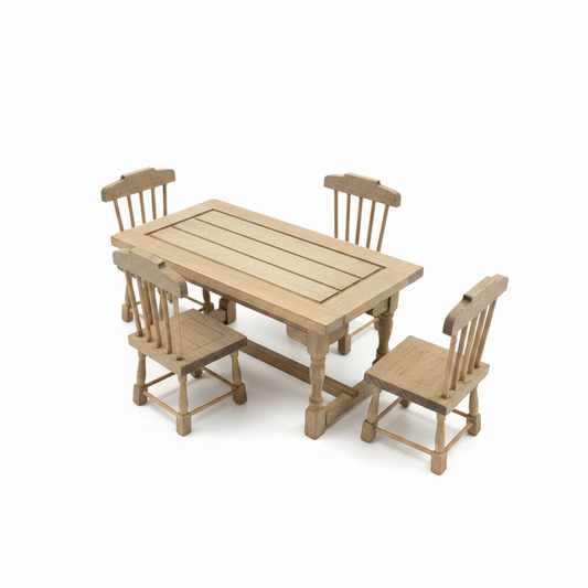 Miniature Rustic Wooden Dining Table & Chair Set – 5 Piece