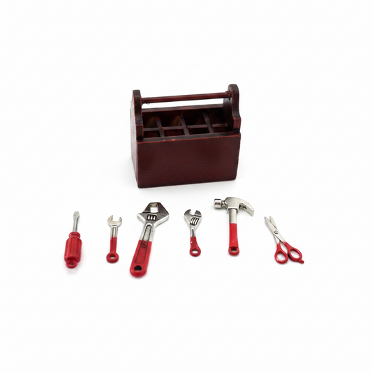 Miniature Dollhouse Tool Set with Wooden Toolbox