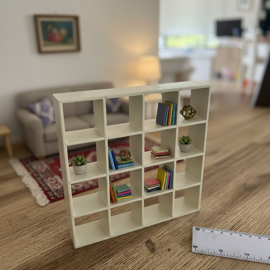 Miniature White Cube Shelf Unit – 16 Compartment Dollhouse Bookcase