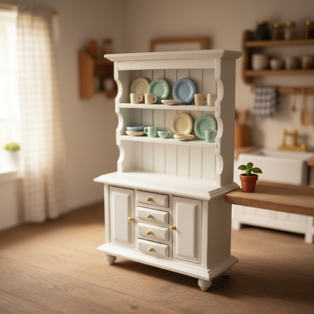 Miniature White Hutch Dresser Cabinet – Dollhouse Kitchen & Dining