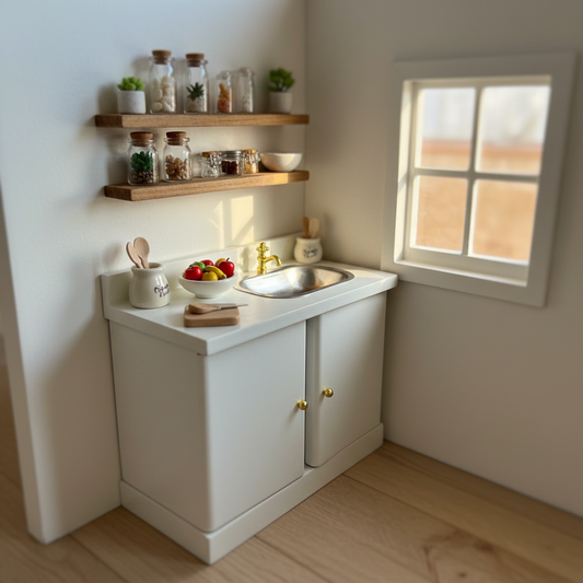 Miniature White Kitchen Sink Cabinet – Dollhouse Kitchen