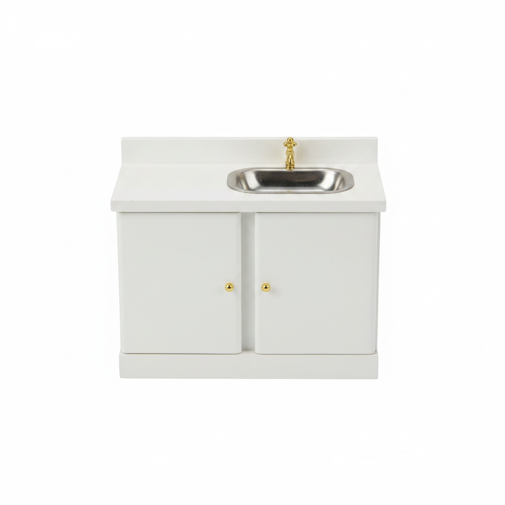 Miniature White Kitchen Sink Cabinet – Dollhouse Kitchen