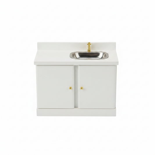 Miniature White Kitchen Sink Cabinet – Dollhouse Kitchen