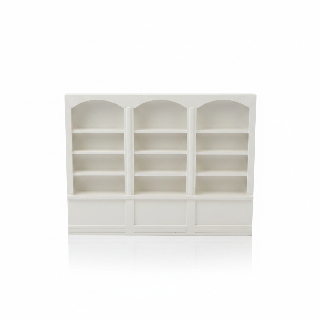 Miniature White Triple Arched Bookcase – Dollhouse Library & Living Room