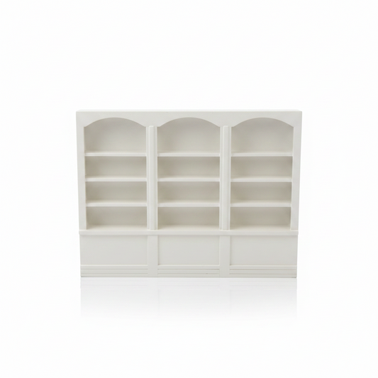 Miniature White Triple Arched Bookcase – Dollhouse Library & Living Room
