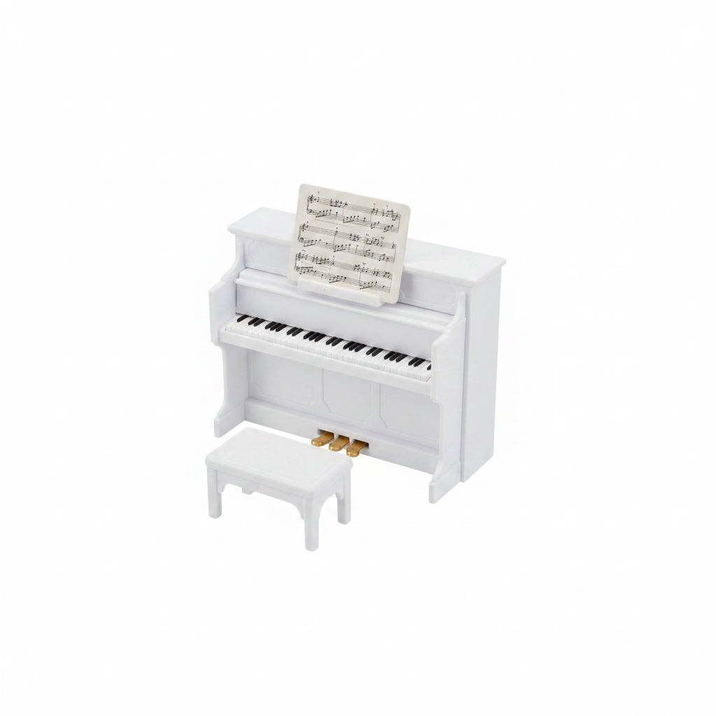 Miniature White Upright Piano & Bench Set – Dollhouse Music Room