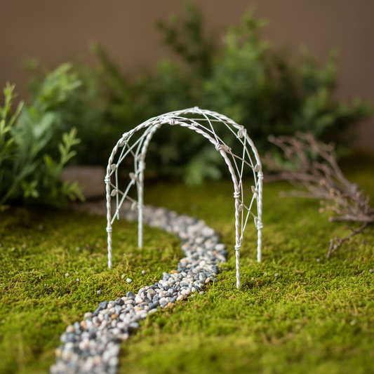 Miniature White Wire Arch Gazebo Frame – Fairy Garden & Dollhouse
