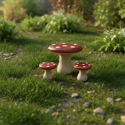 Toadstool Table & Stools — Natural Garden, No Leaves