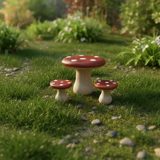 Toadstool Table & Stools — Natural Garden, No Leaves